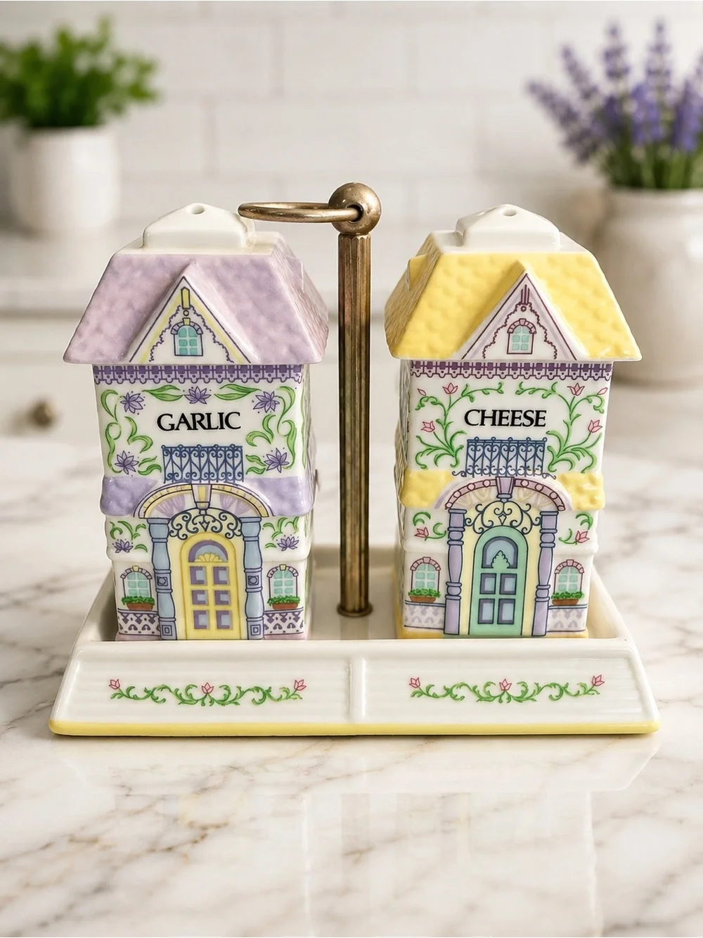 Lenox Spice Village Cheese & Garlic Shaker Set with Original Caddy 1993 Vintage